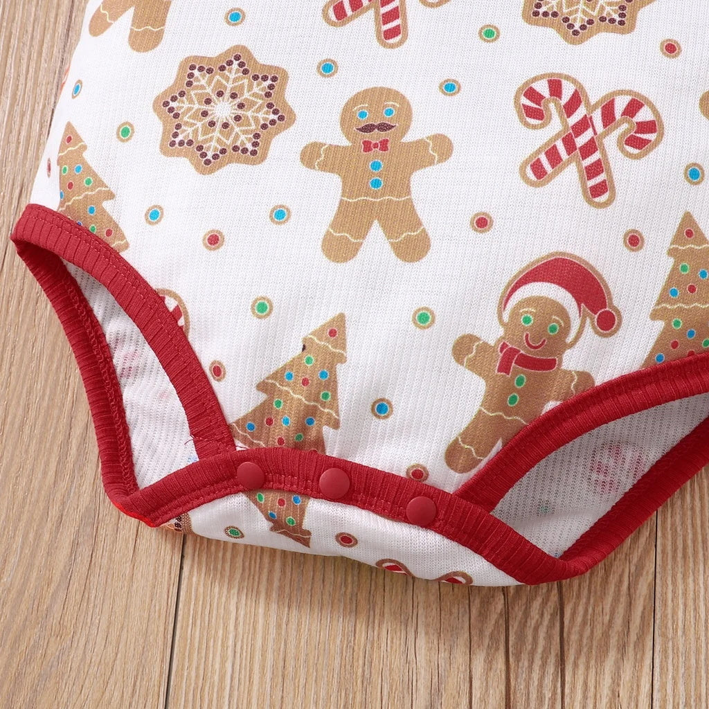 2PCS Stylish Gingerbread Print Short Sleeve Baby Set
