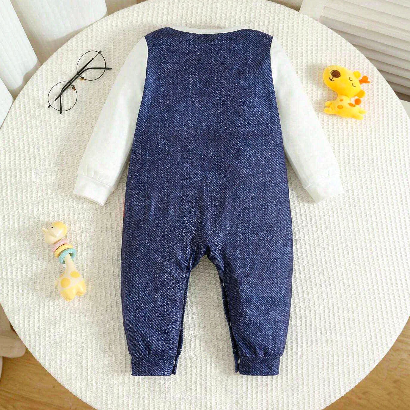 Sweet Faux Layer Giraffe Print Long Sleeve Baby Girl Jumpsuit