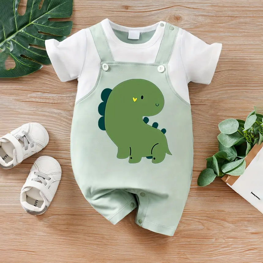 Cute Dinosaur Printed Short Sleeve Baby Jumpsuit