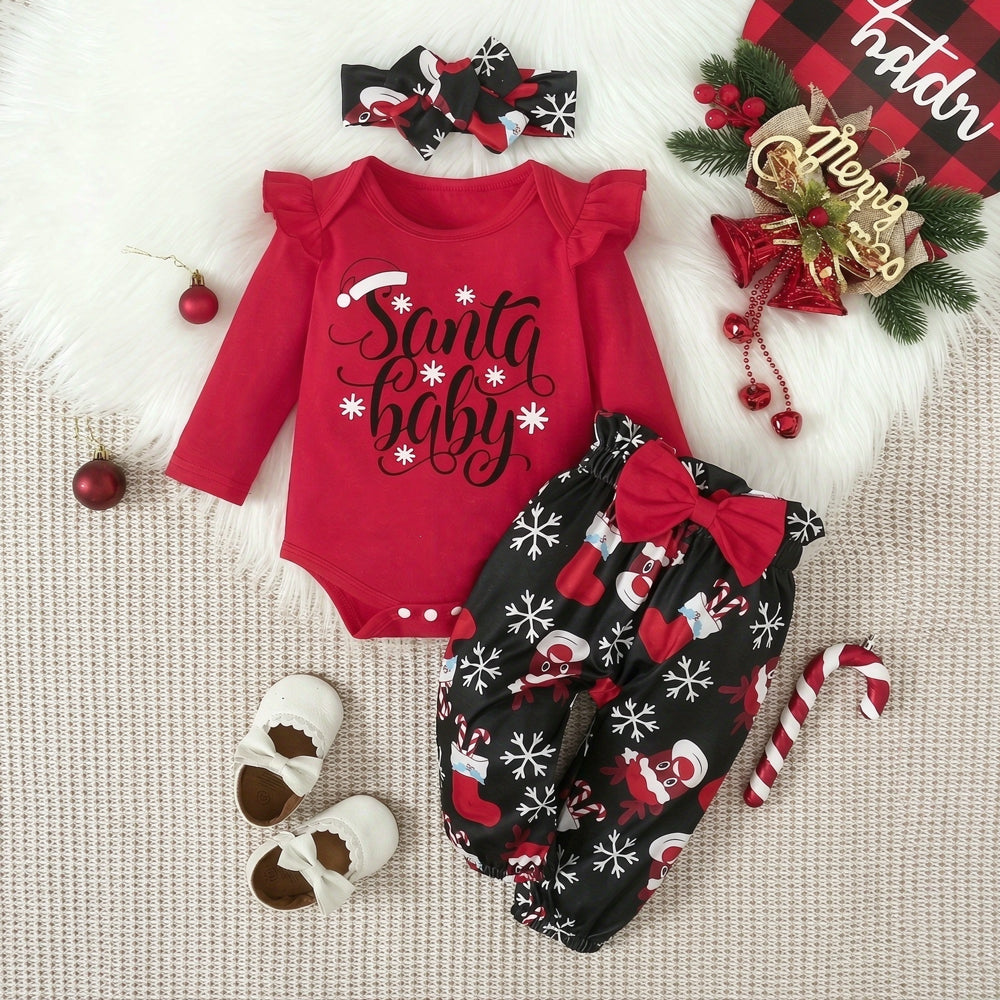 3PCS Santa Baby Letter Reindeer Christmas Socks Printed Baby Girl Set