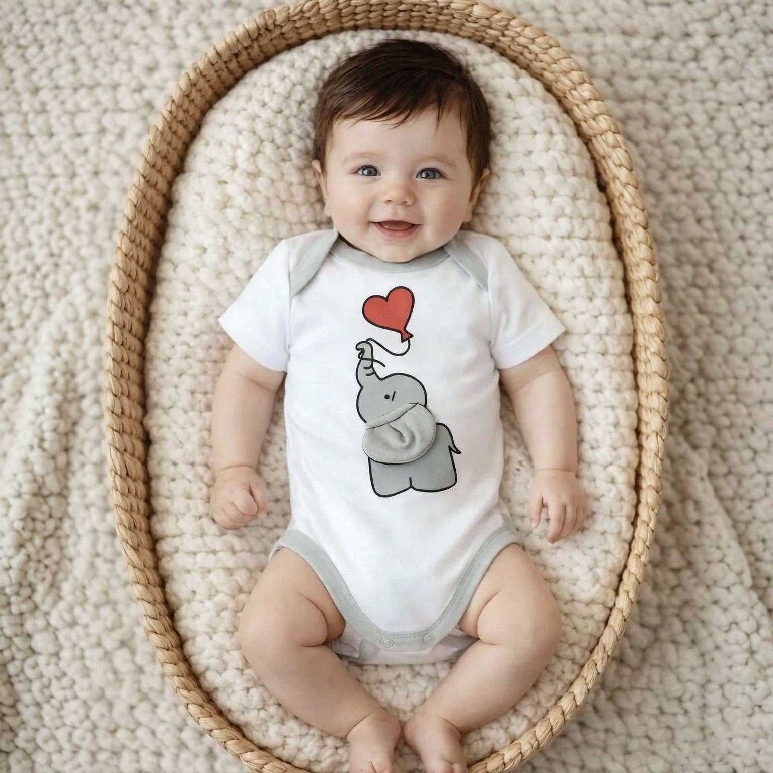 Adorable Elephant Print Short Sleeve Baby Romper