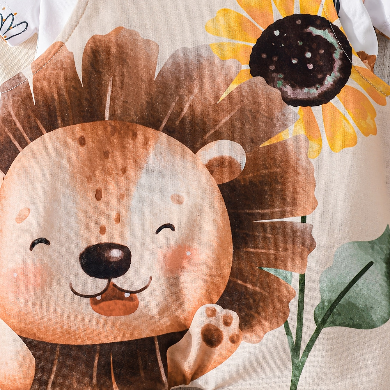 3PCS Lion Sunflower Printed Short Sleeve Baby Overalls Set