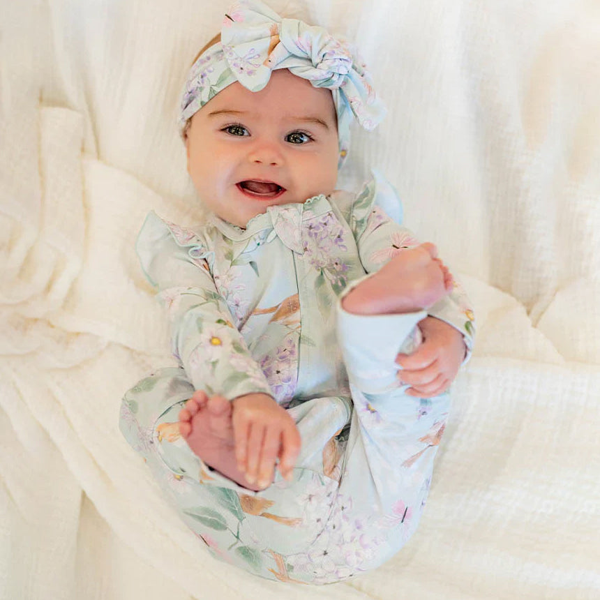 2PCS Cottagecore Floral Print Zipper Long Sleeve Baby Jumpsuit