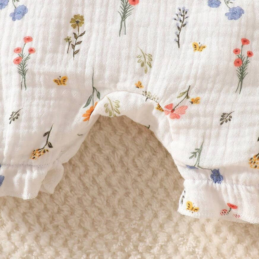 2PCS Exquisite Floral Print Short Sleeve Baby Jumpsuit