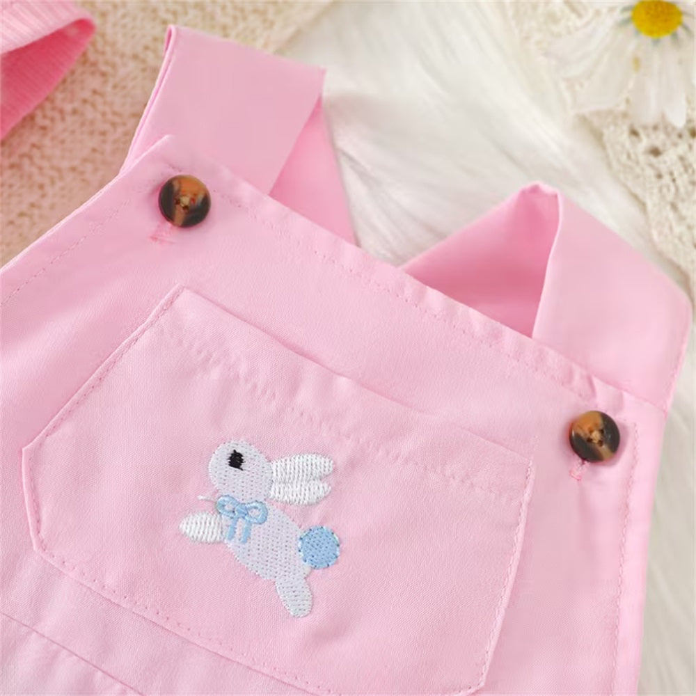 3PCS Rabbit Carrot Embroidery Short Sleeve Baby Overalls Set
