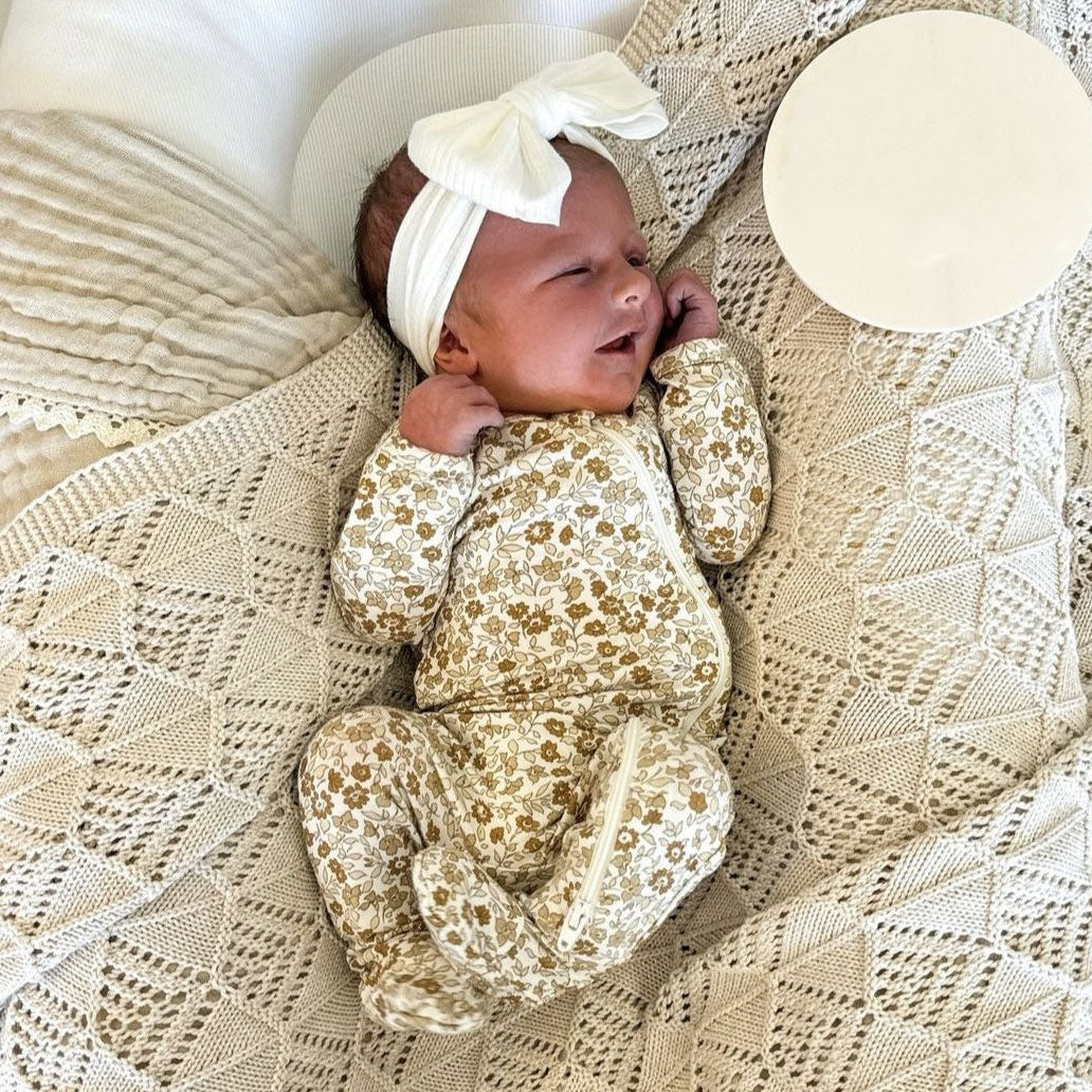 Classcial Floral Printed Zipper Long Sleeve Baby Girl Jumpsuit