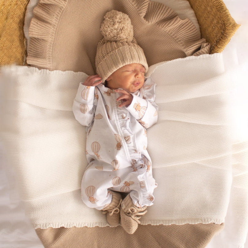 2PCS Hot Air Balloon Teddy Frill Zip Baby Jumpsuit