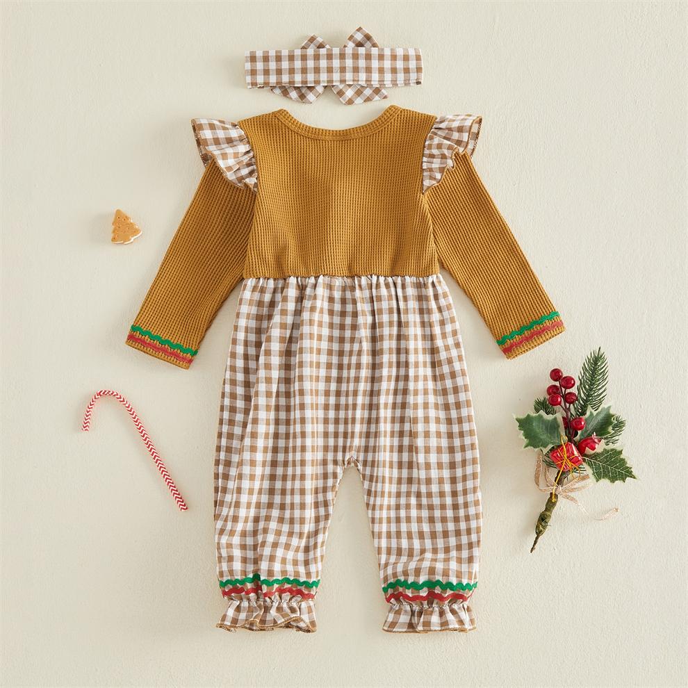 2PCS Christmas Gingerbread Man Plaid Print Baby Jumpsuit