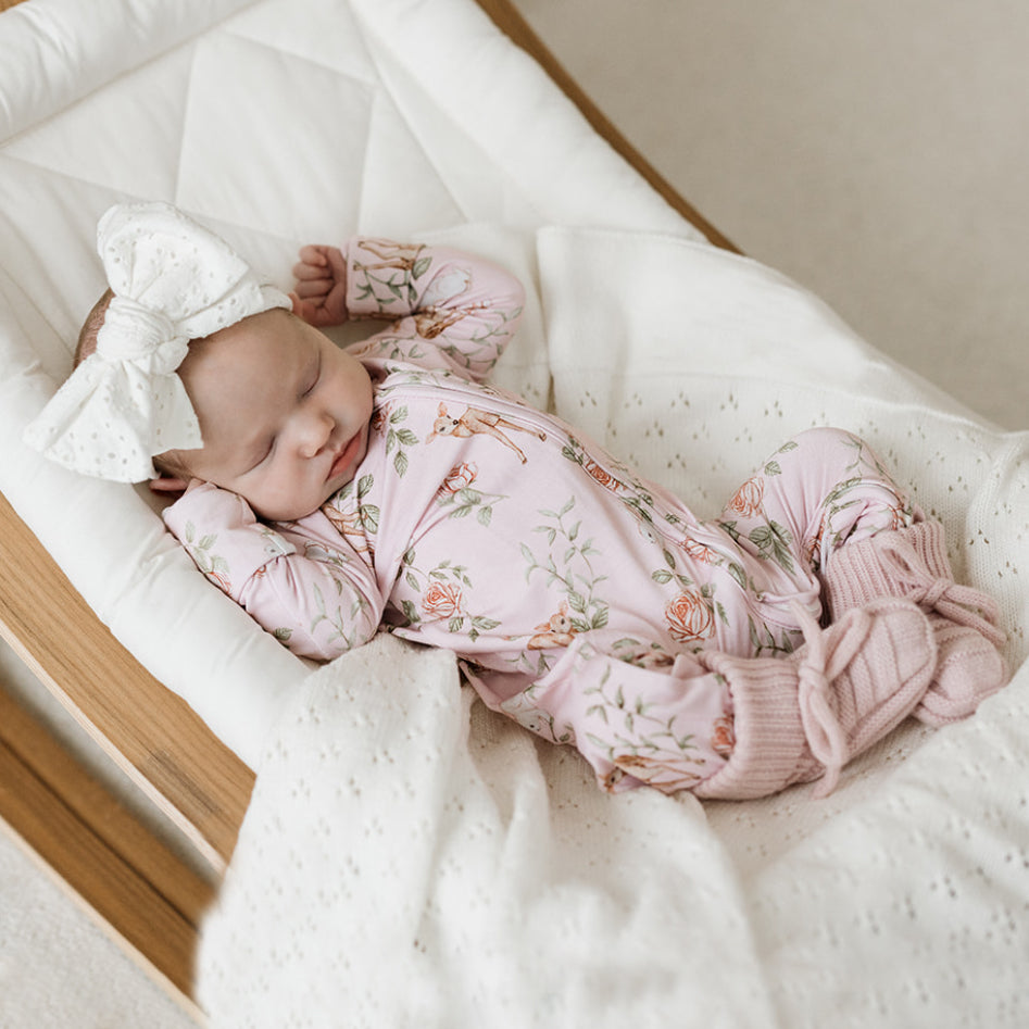 Deer Floral Printed Long Sleeve Zipper Baby Girl Jumpsuit