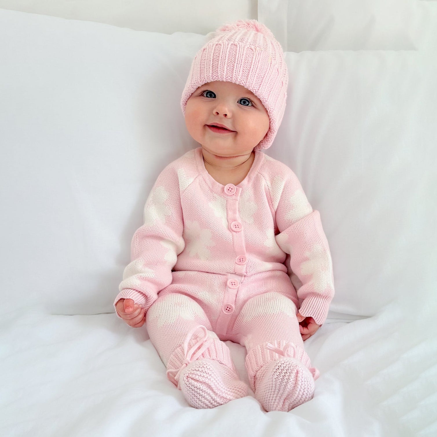 2PCS Gorgeous Floral Printed Knit Long Sleeve Baby Jumpsuit