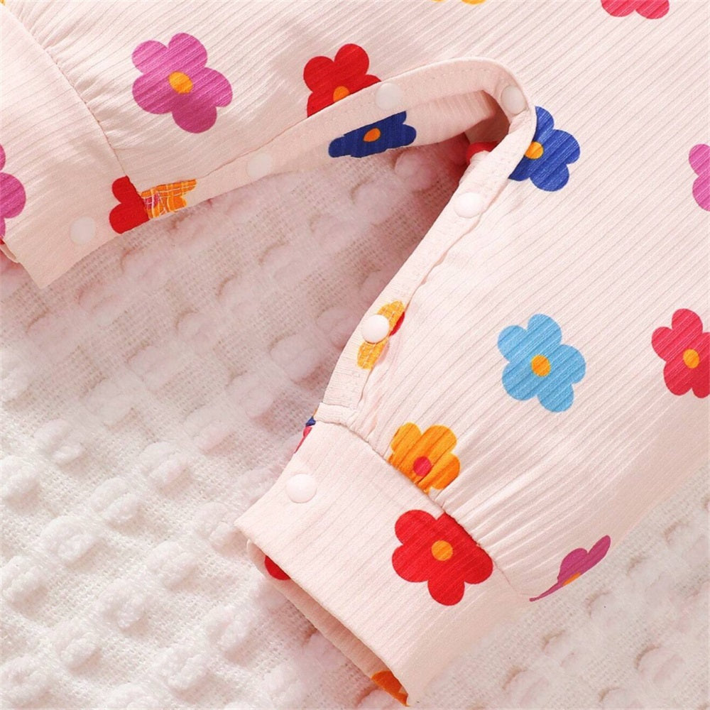 2PCS Cute Floral Print Long Sleeve Baby Jumpsuit