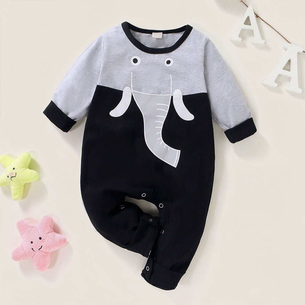 Comfy Elephant Print Long Sleeve Baby Jumpsuit