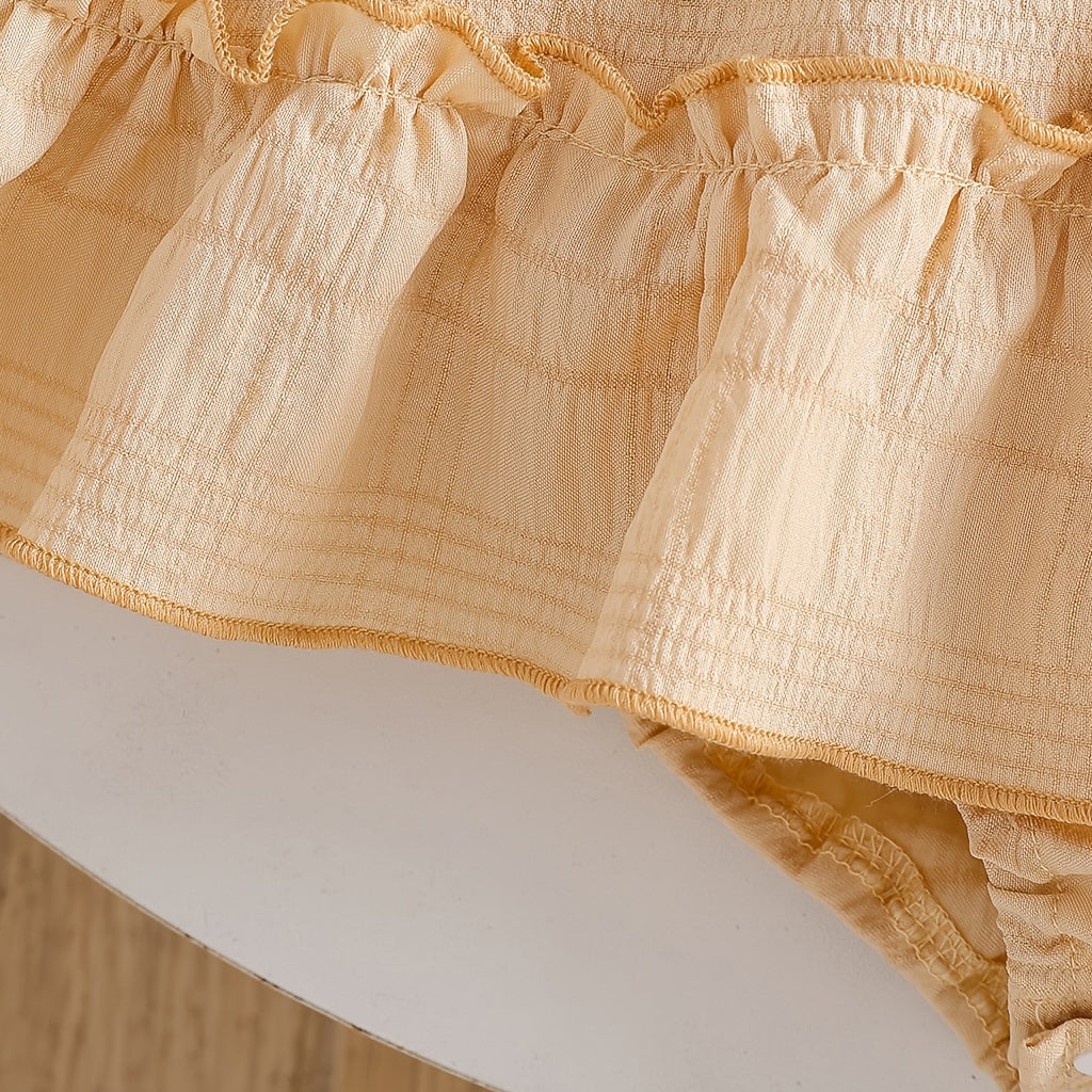 2PCS Grace Solid Color Ruffled Sleeveless Baby Romper