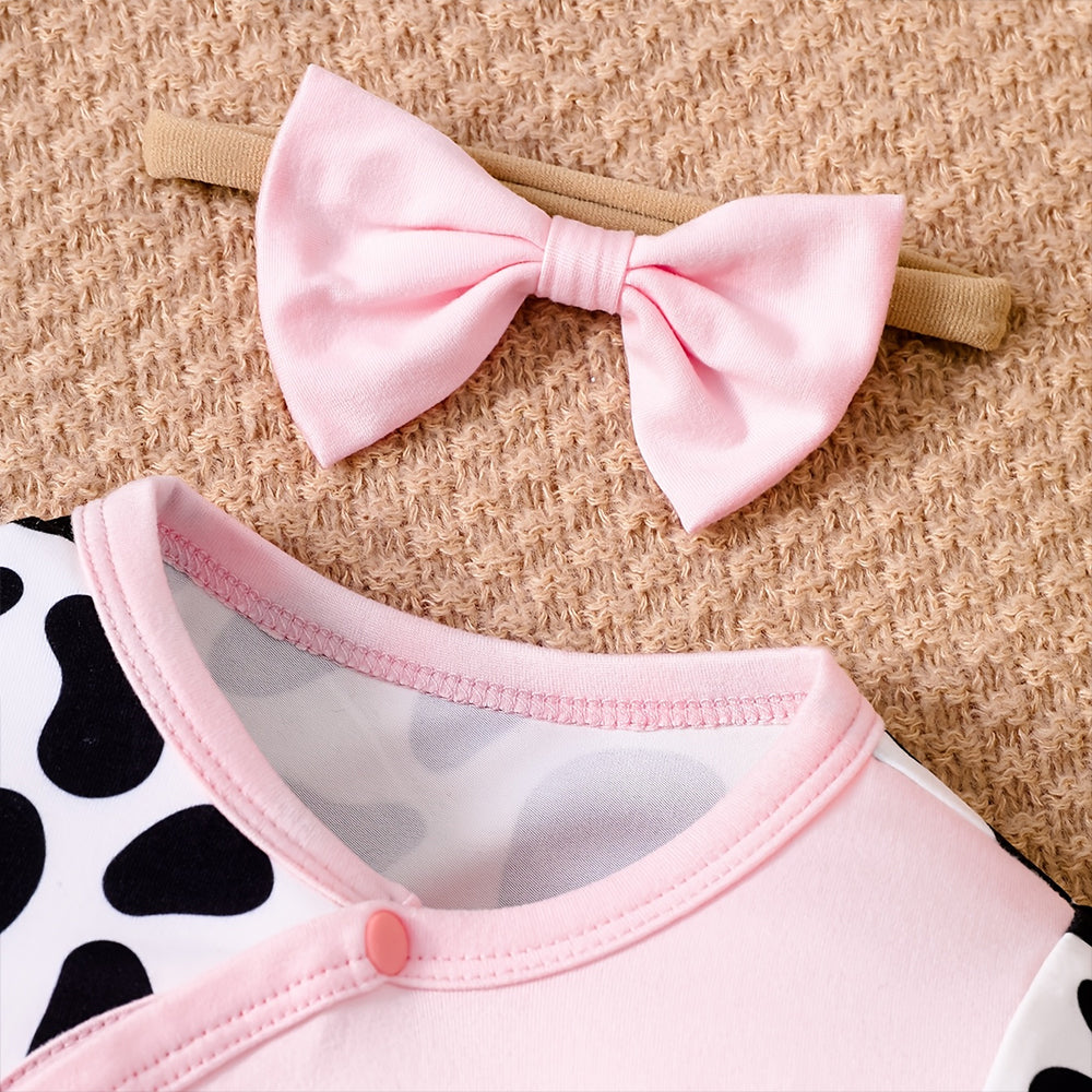 2PCS Cute Cow Print Long Sleeve Baby Girl Jumpsuit