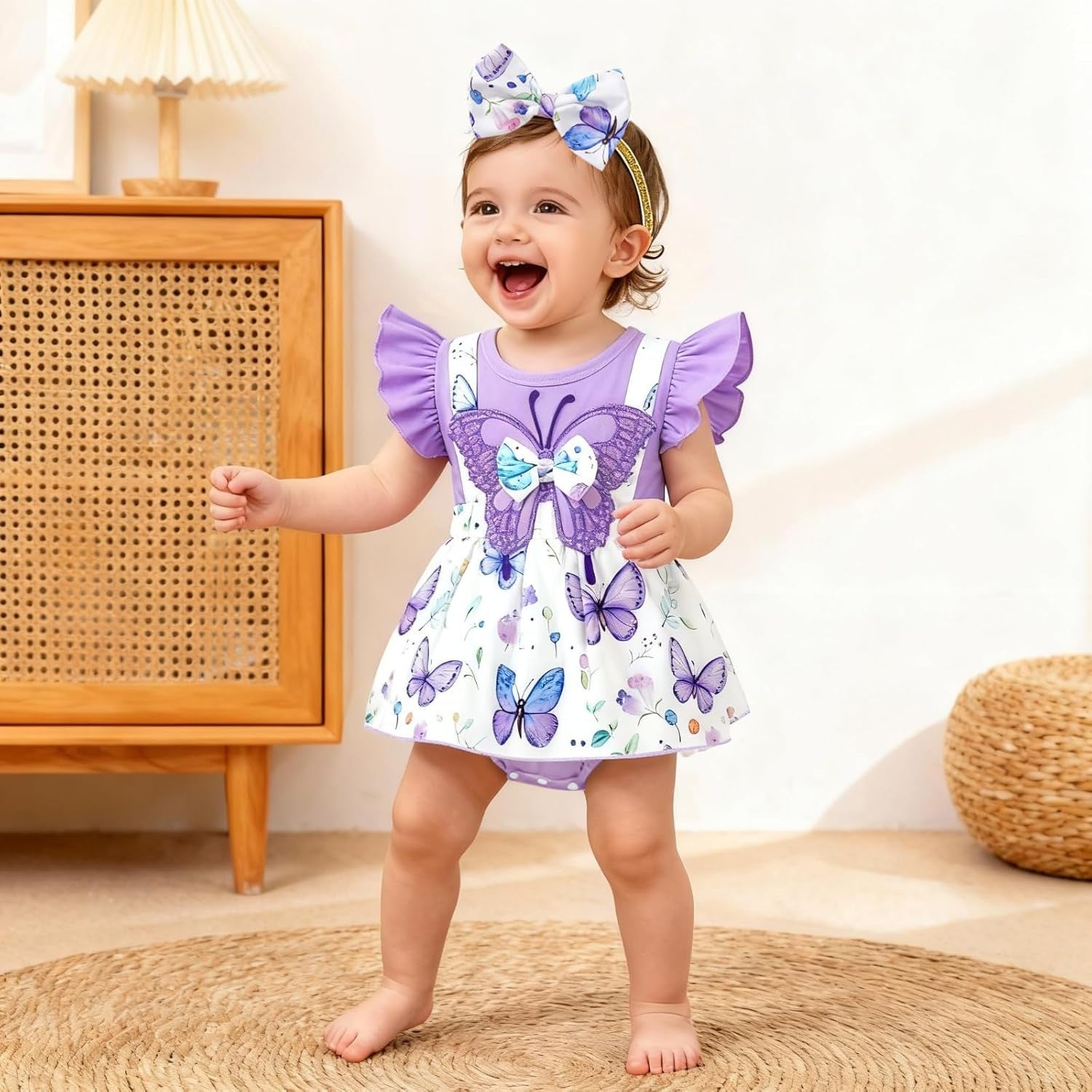 2PCS Cute Butterfly Print Sleeveless Baby Romper