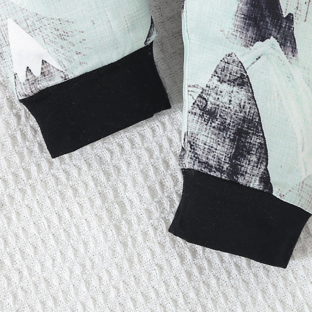 3PCS Camping Crew Letter Mountain Printed Baby Set