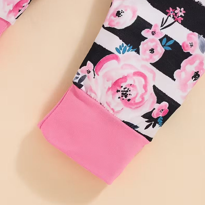 4PCS Daddy's Girl Mommy's World Letter Floral Stripe Printed Baby Set