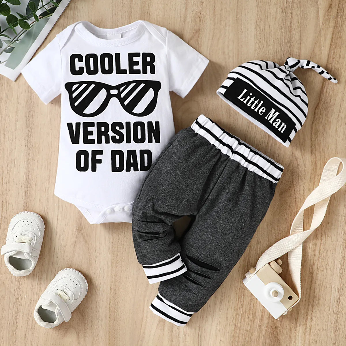 3PCS Cooler Version of Dad Letter Stripe Print Baby Set