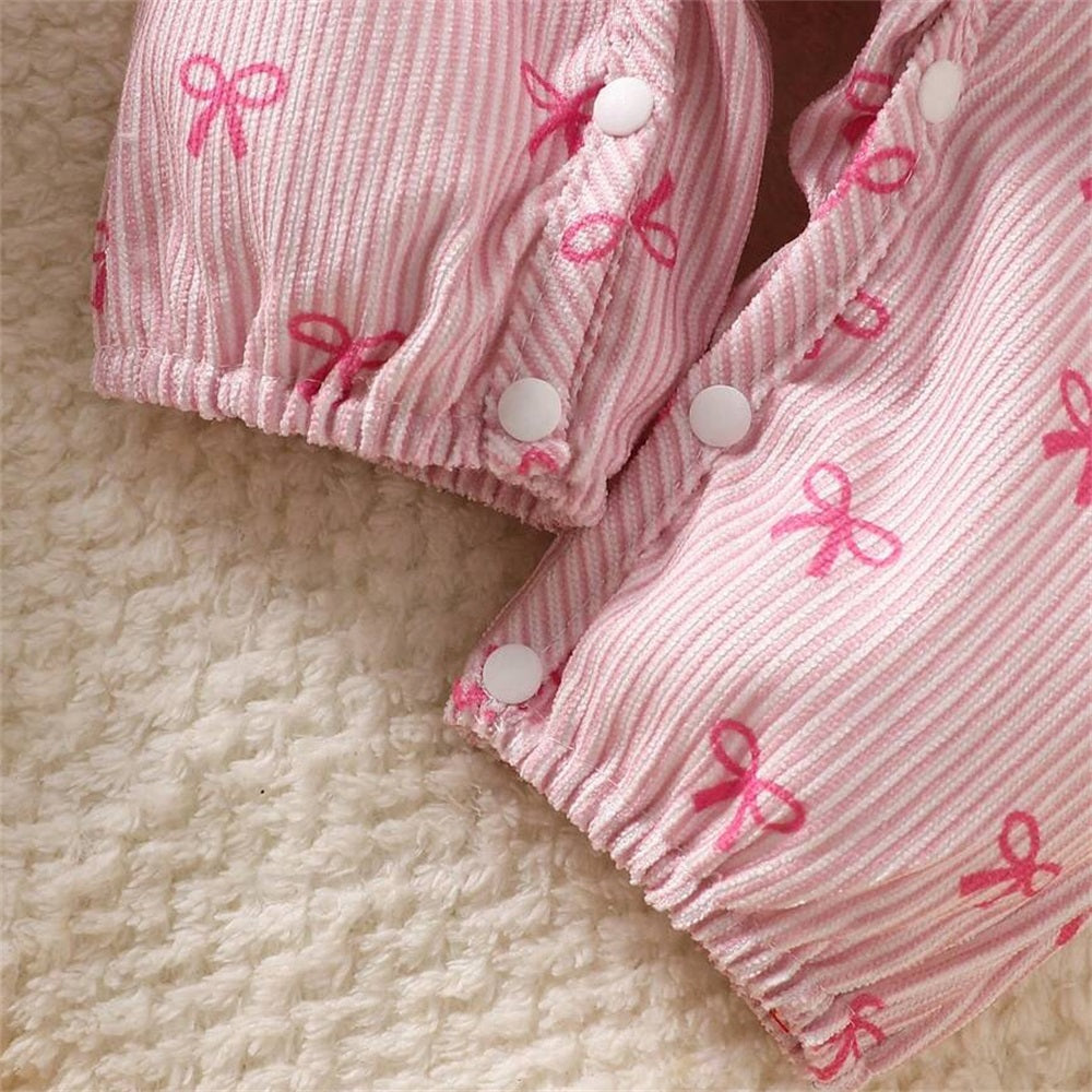 Sweet Bow Print Long Sleeve Baby Jumpsuit
