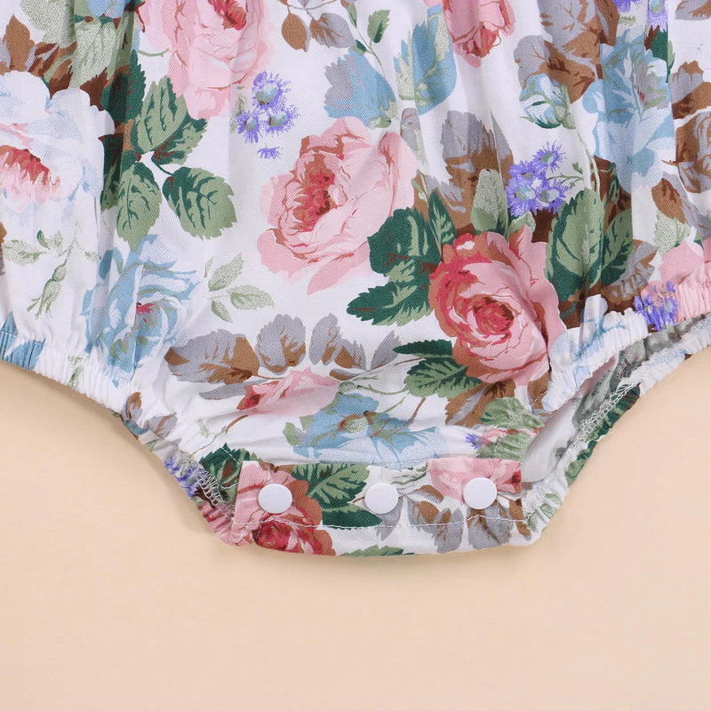 2PCS Romantic Floral Printed Long Sleeve Baby Romper