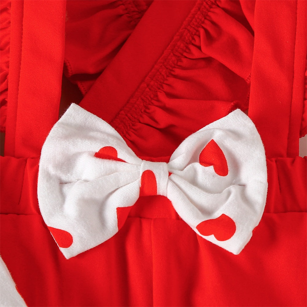 2PCS Sweet Heart Printed Long Sleeve Baby Overalls Set
