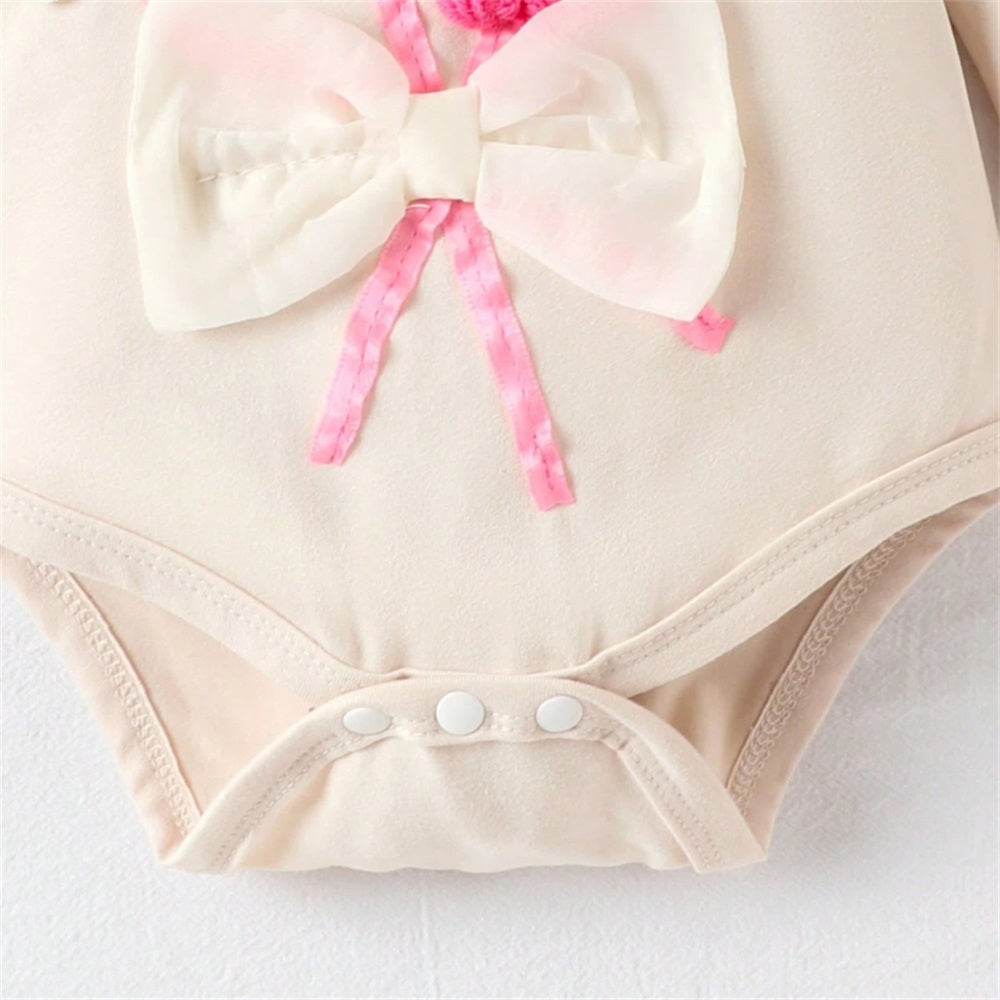 4PCS Cute 3D Floral Embroidery Print Long Sleeve Baby Set