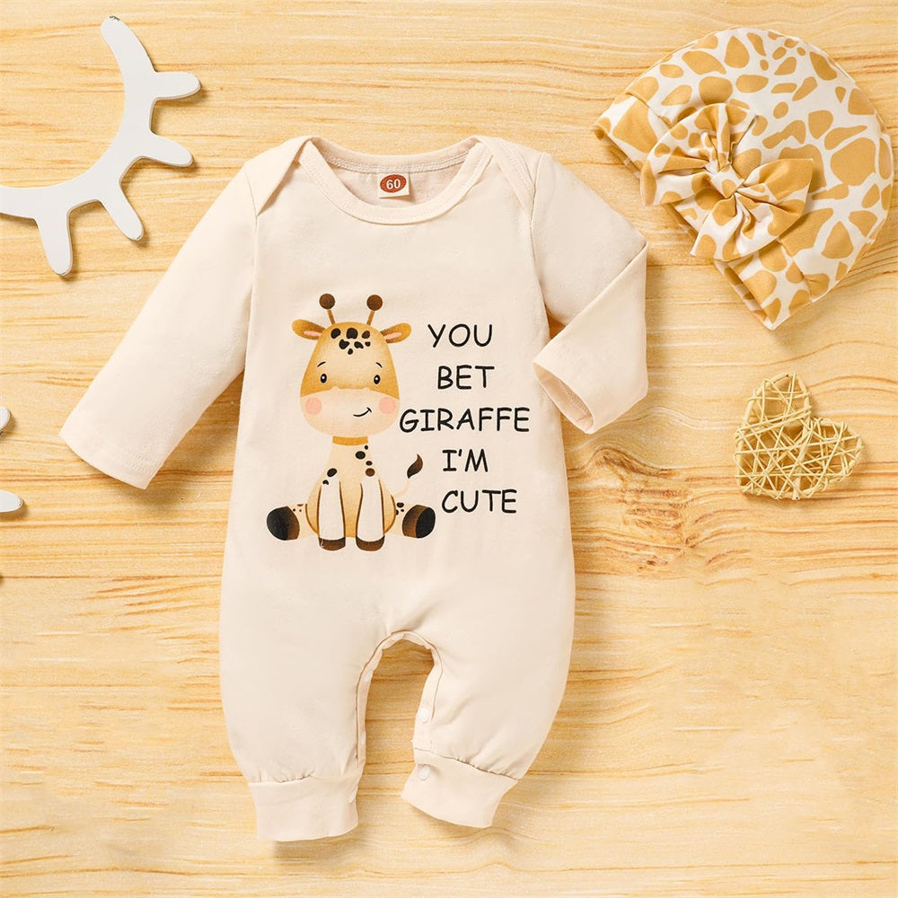 2PCS You Bet Giraffe I'M Cute Letter Print Baby Jumpsuit