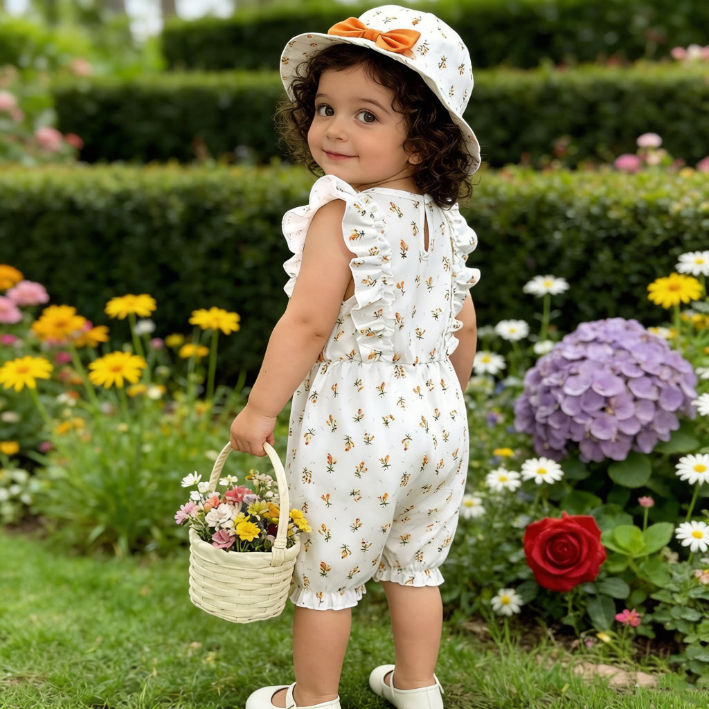2PCS Lovely Floral Printed Flutter Sleeve Baby Jumpsuit