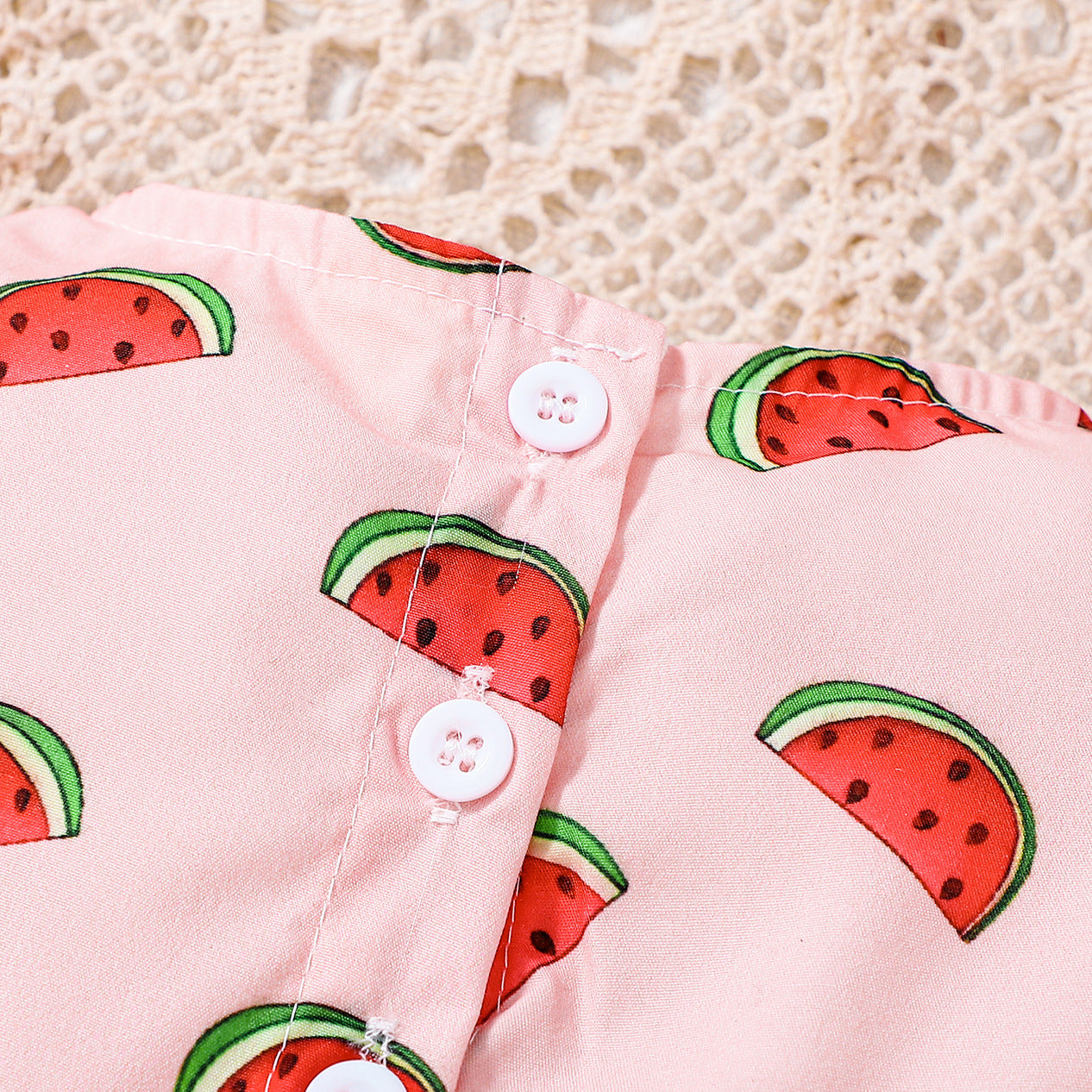Cute Watermelon Print Bow Flutter Sleeve Baby Romper