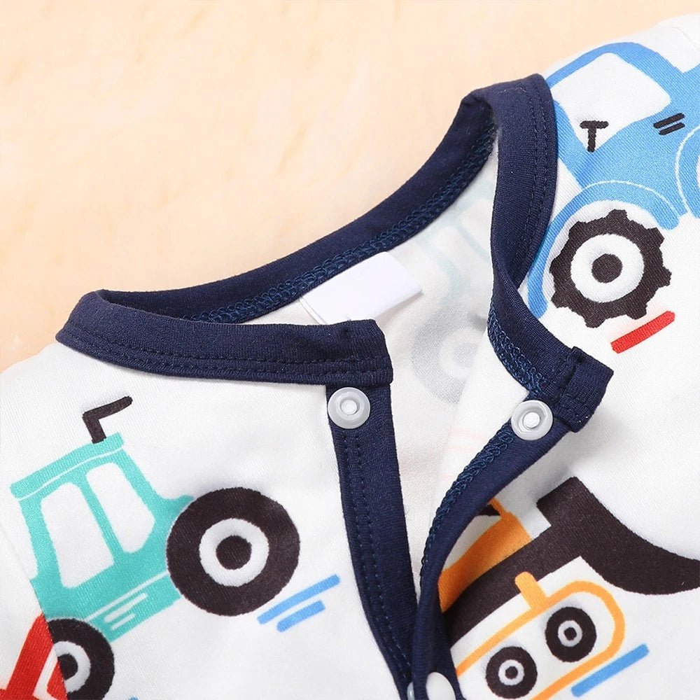 2PCS Cute Cartoon Loader Print Long Sleeve Baby Jumpsuit