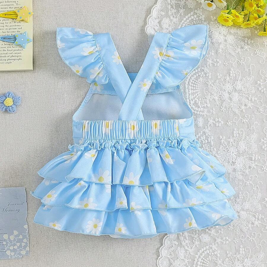 Sweet Daisy Print Flutter Sleeve Baby Girl Romper