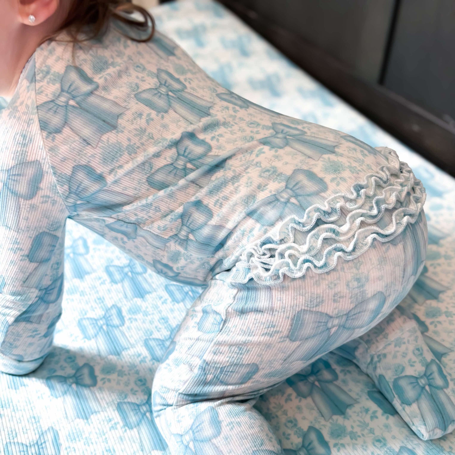 Pretty Bow Printed Long Sleeve Baby Jumpsuit