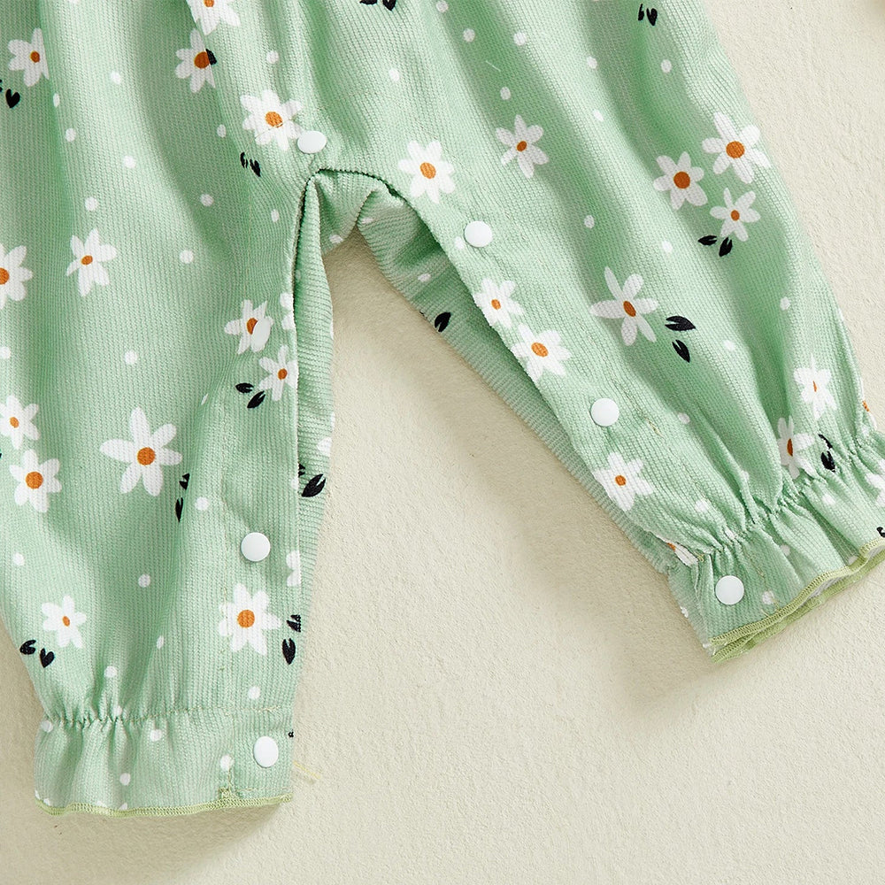 2PCS Fresh Daisy Printed Long Sleeve Baby Girl Jumpsuit