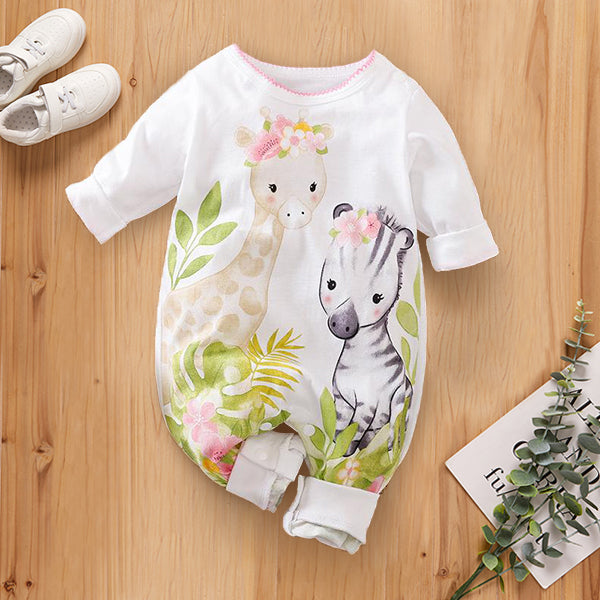 Mono para bebé con estampado de cebra y jirafa dulce
