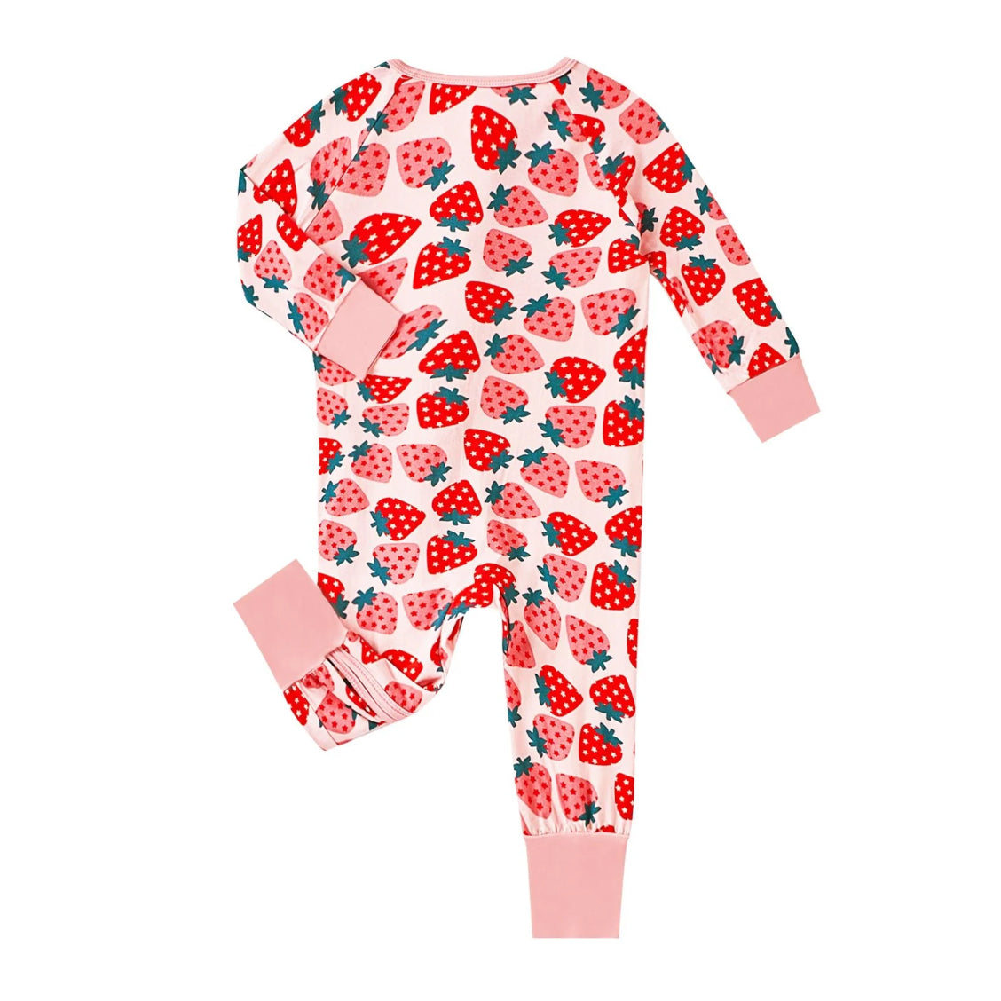 Strawberry Printed Zipper Bamboo Viscose Baby Jumpsuit