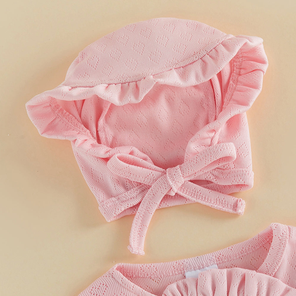 2PCS Sweet Solid Color Long Sleeve Ruffle Baby Jumpsuit