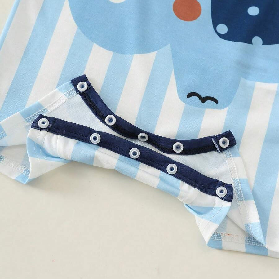 Casual Elephant Stripe Printed Baby Jumpsuit