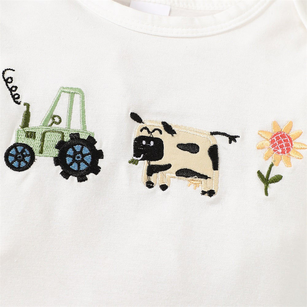 3PCS Animal Embroidery Plaid Long Sleeve Baby Set