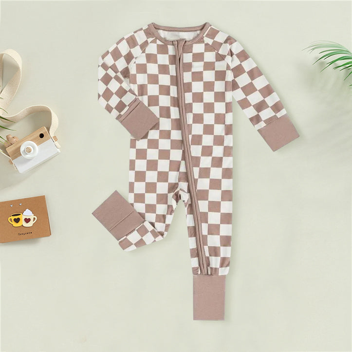 Plaid Printed Zipper Bamboo Viscose Baby Jumpsuit