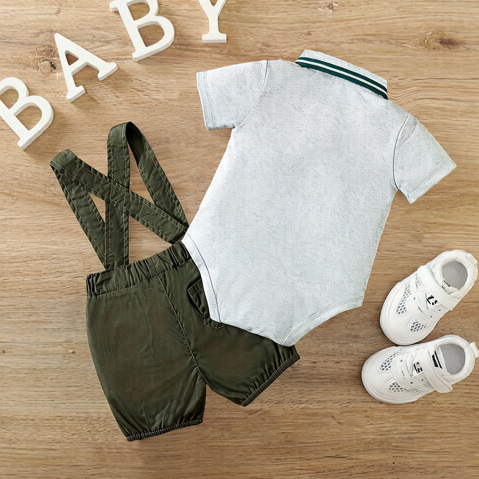 2PCS Cute Animal Print Short Sleeve Overalls Baby Set