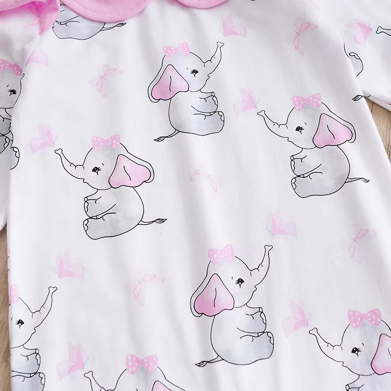Lovely Elephant Printed Long Sleeve Baby Jumpsuit