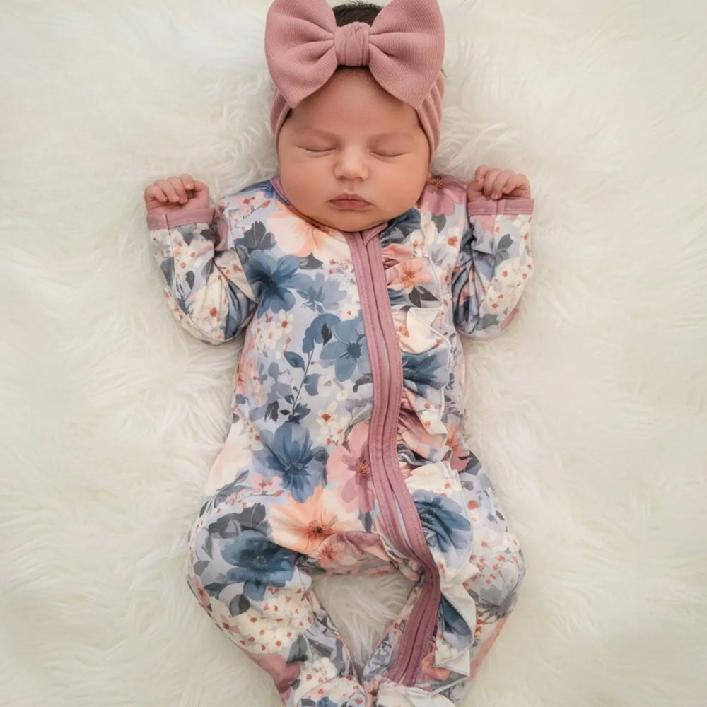 Grace Floral Printed Zipper Long Sleeve Baby Jumpsuit