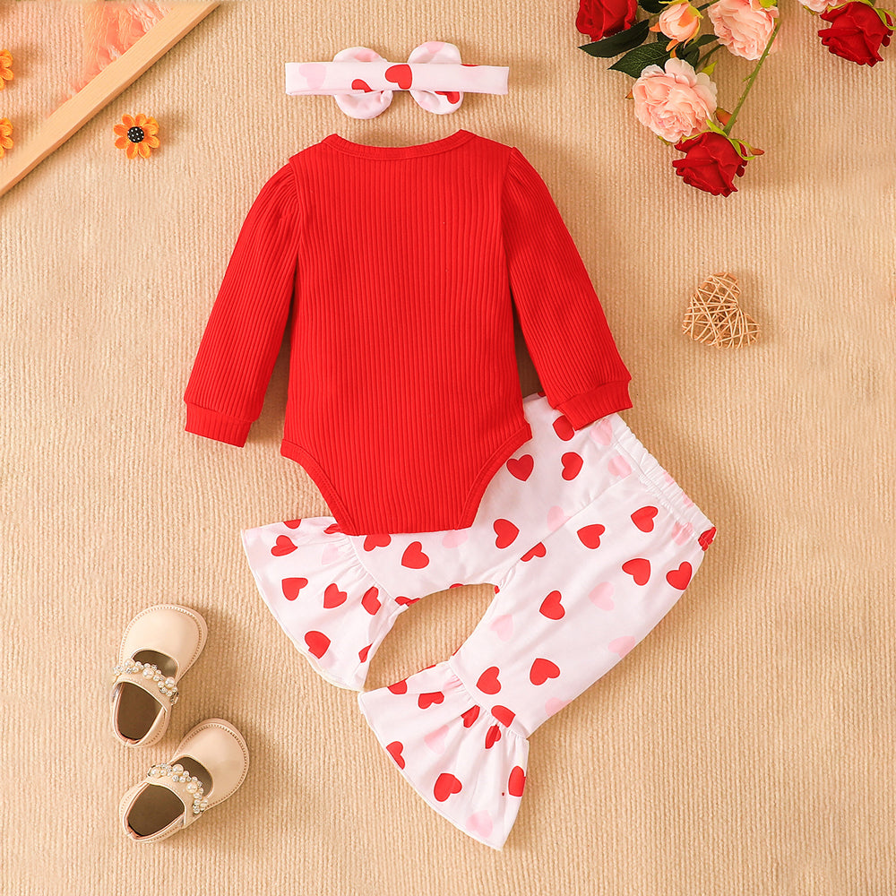 3PCS Stylish Heart Print Long Sleeve Baby Girl Set