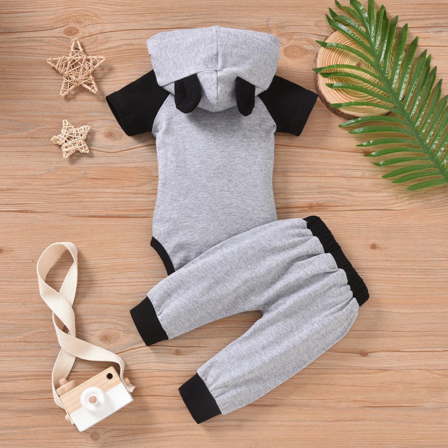 2PCS Baby Bear Letter Printed Hoodie Baby Set