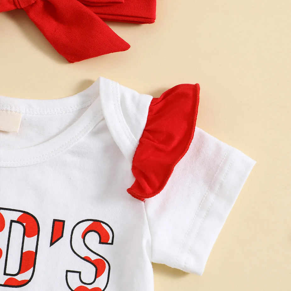 3PCS Dad's Baby Girl Letter Heart Print Short Sleeve Baby Set