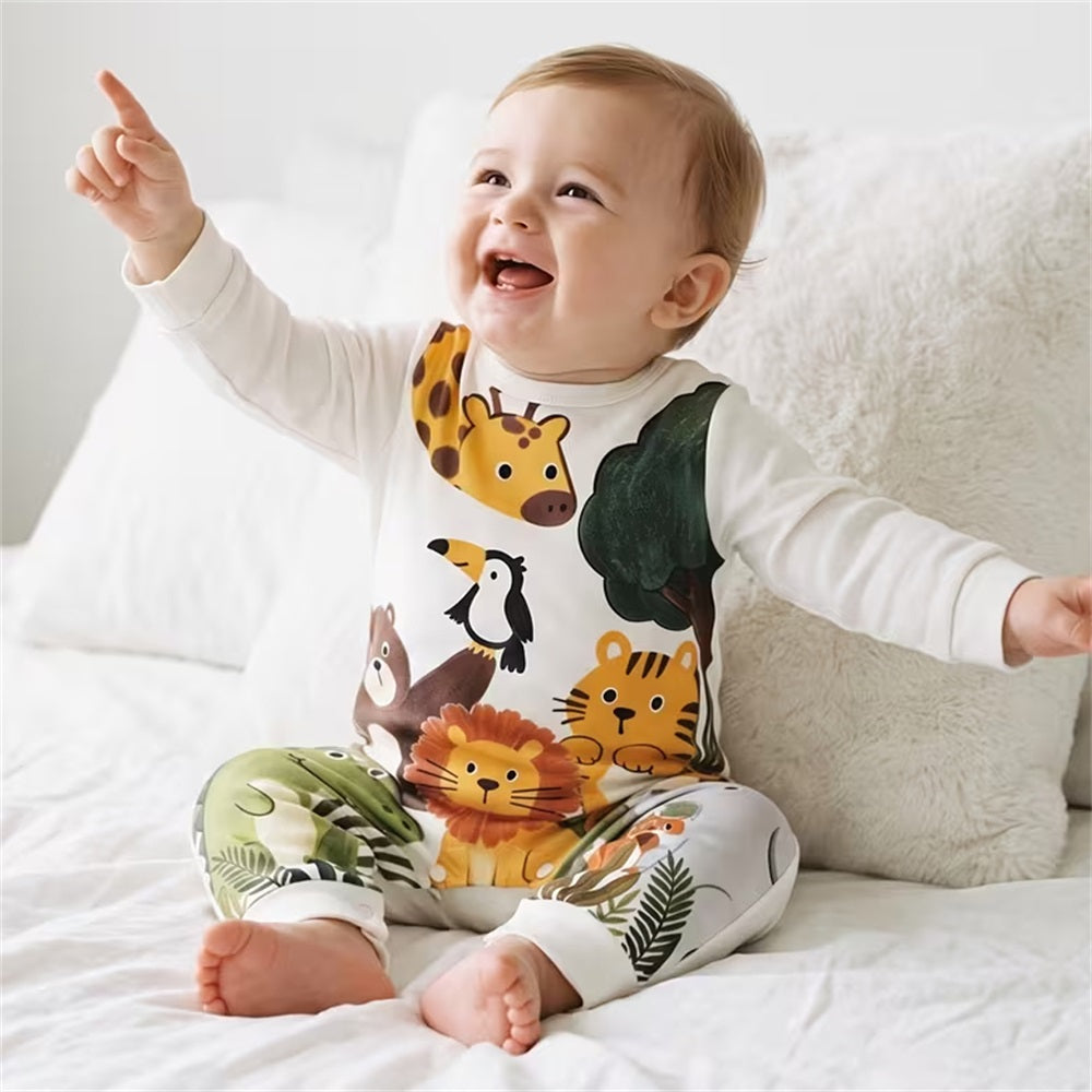 Cute Cartoon Animal Print Long Sleeve Baby Jumpsuit