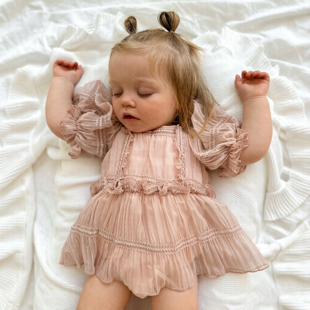 Grace Solid Color Mesh Puff Sleeve Baby Romper