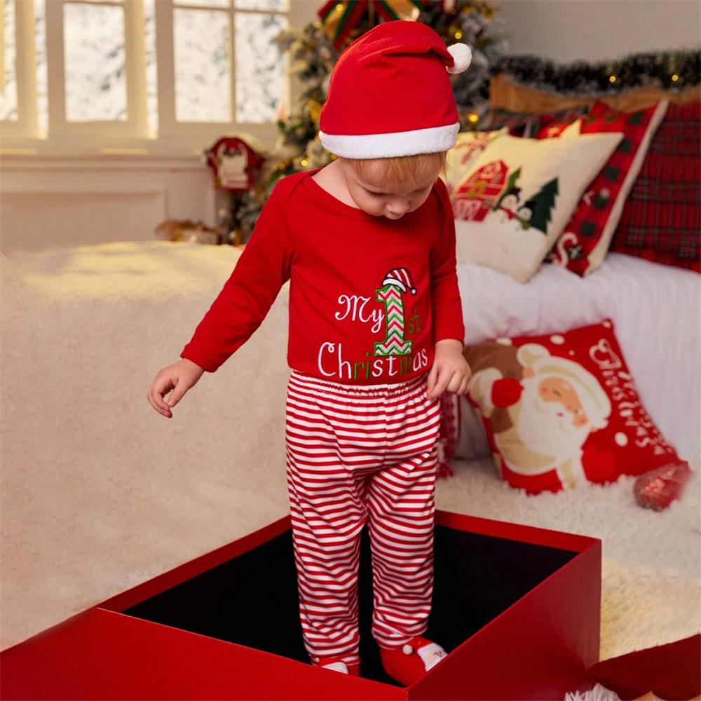3PCS My 1st Christmas Letter Print Striped Baby Set