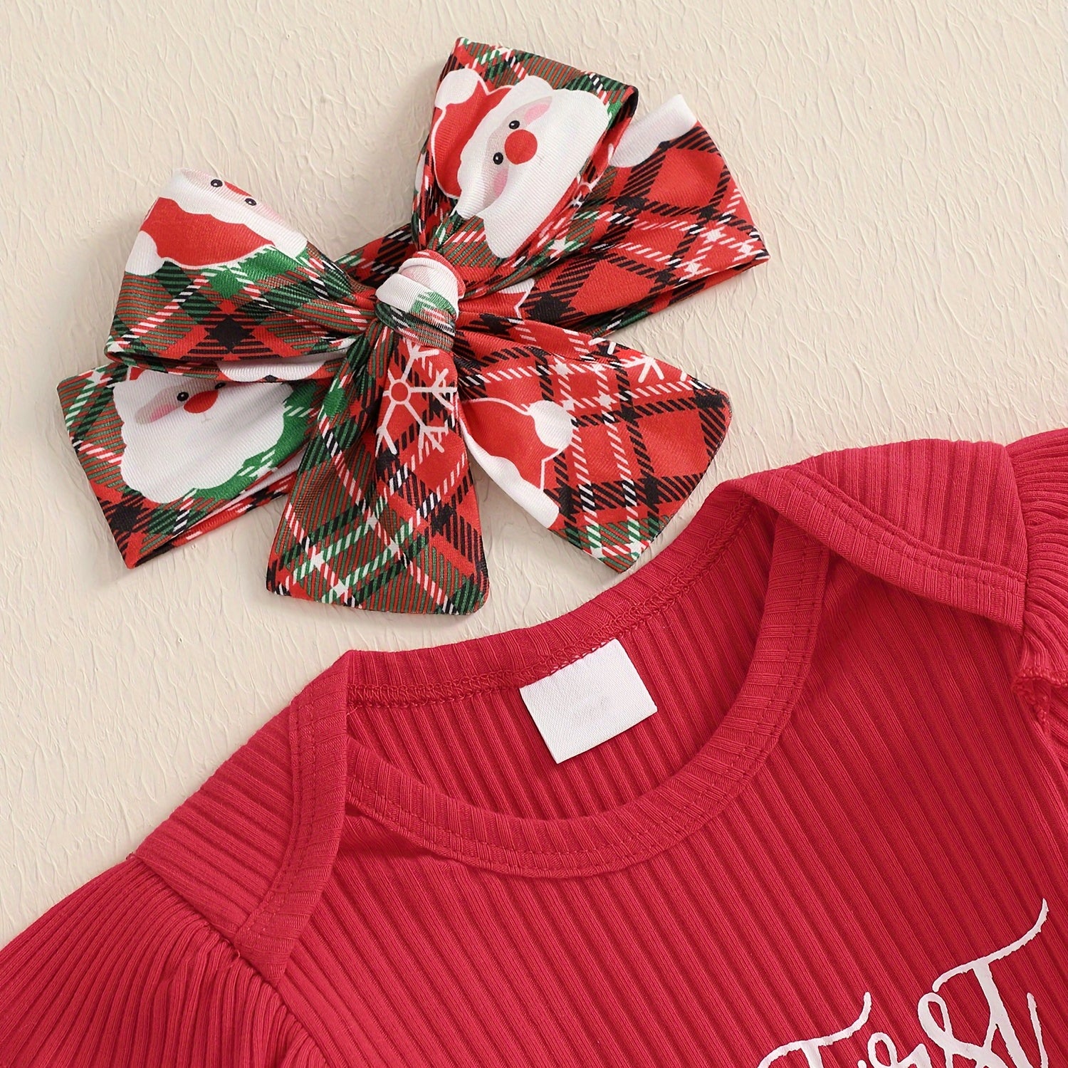 3PCS My First Christmas Letter Santa Claus Plaid Printed Baby Set