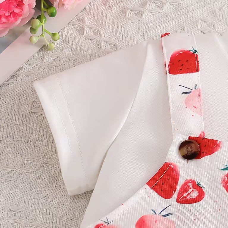 2PCS Cute Strawberry Print Short Sleeve Baby Set